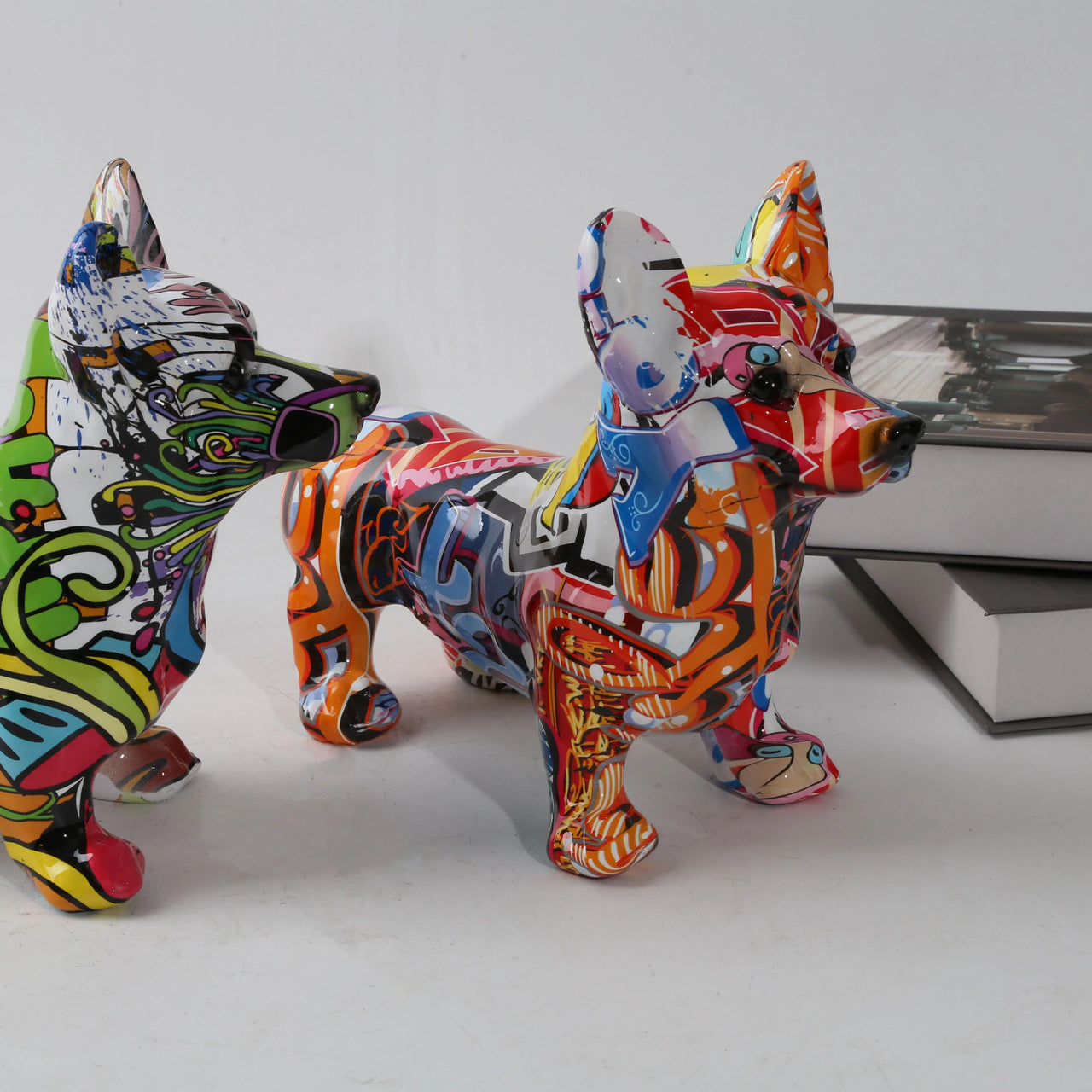 Corgi Dog Art Graffiti Painting Sculptures and Statues Creative Resin Crafts