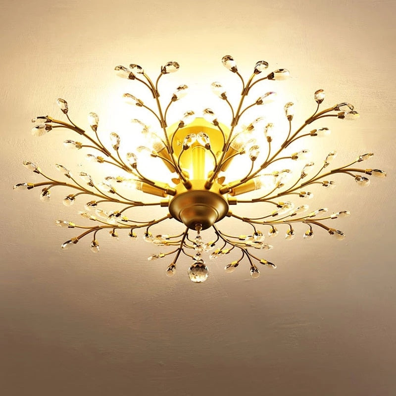 Vintage Gold Black Candle Crystal Chandelier Led Pendant Lighting Room Decor