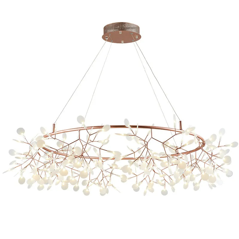 Rose Gold Nordic Chandelier Art Lighting Hanging living Room Restaurant Kitchen Firefly Lamp Branch Round