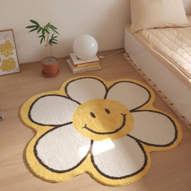 Nordic Smile Sunflower Rugs Living Room Round Carpet Decor
