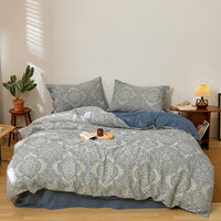 Thumbnail for Nordic Blue Geometric Bohemian Jacquard Duvet Cover Set, Washed Cotton 400TC Bedding Set