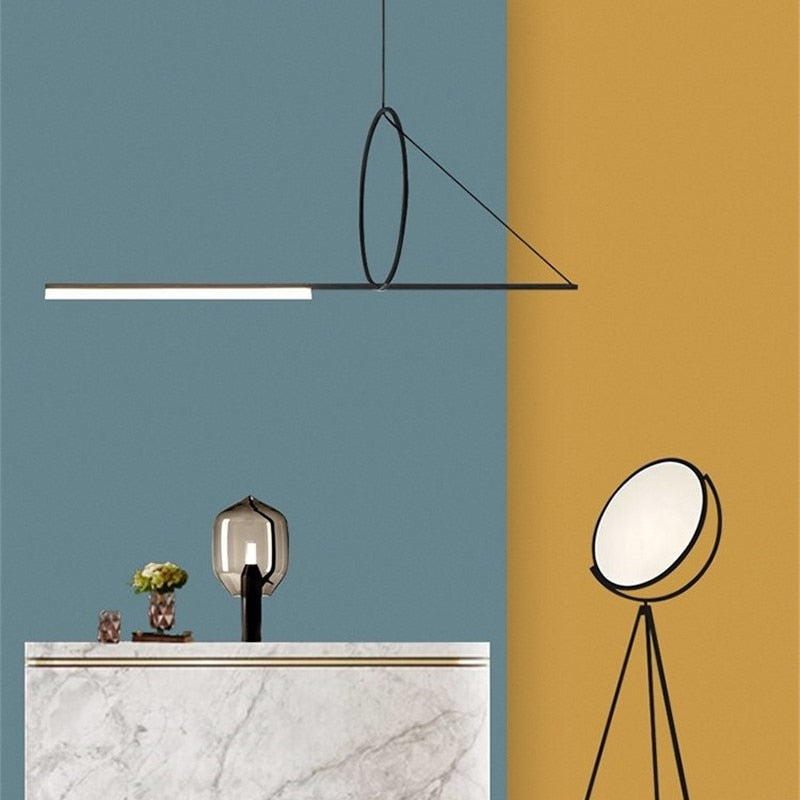 Nordic LED Pendant Lighting Black Iron Line Strip Hanging Lamp Home Decor