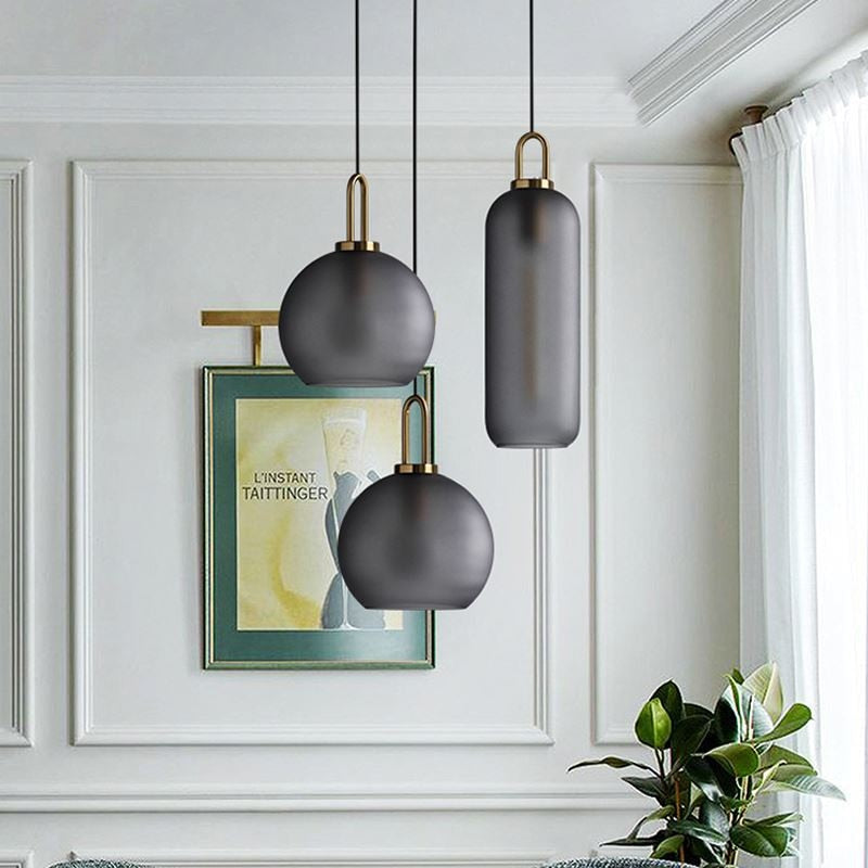 Europe Lighting Led Pendant Smoke Grey Glass Hanging Lamp Bedroom