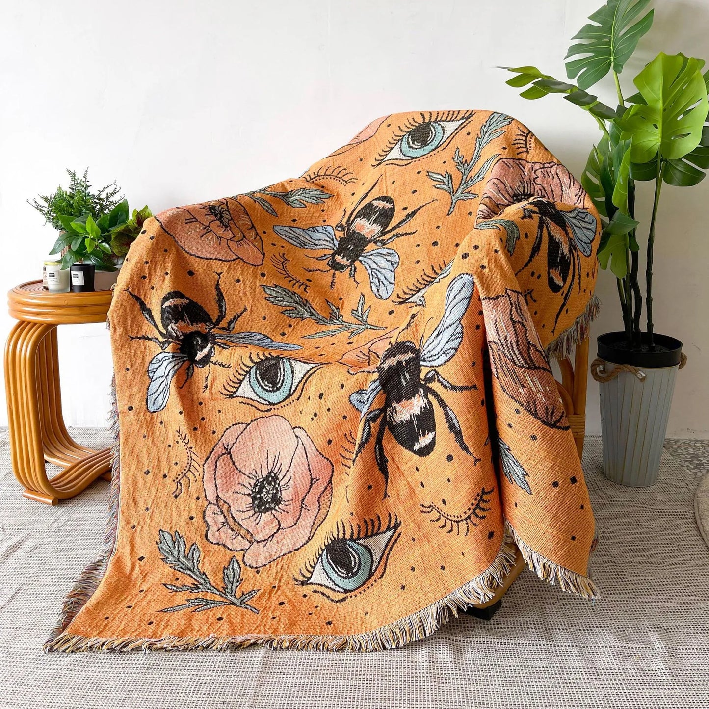 Bee Floral Nordic Blankets Throws Home Decor Sofa Towel