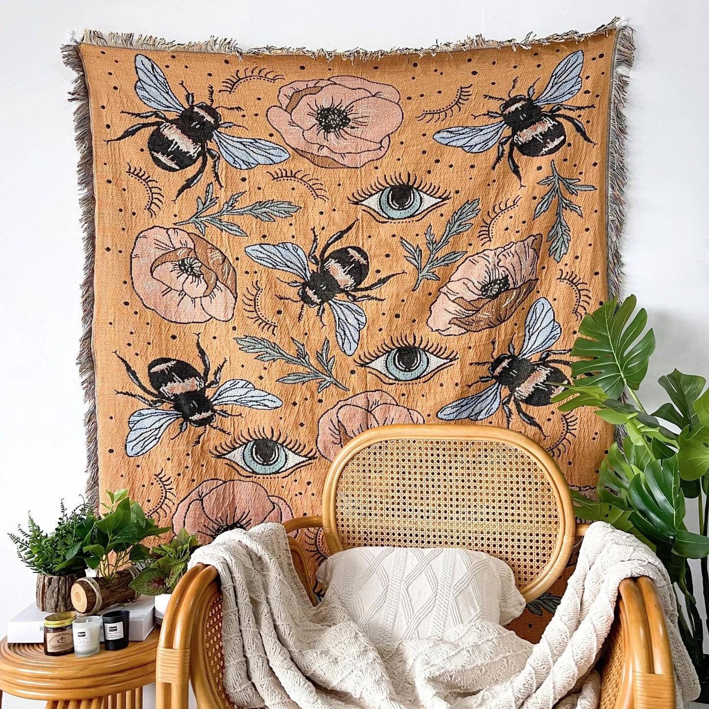 Bee Floral Nordic Blankets Throws Home Decor Sofa Towel
