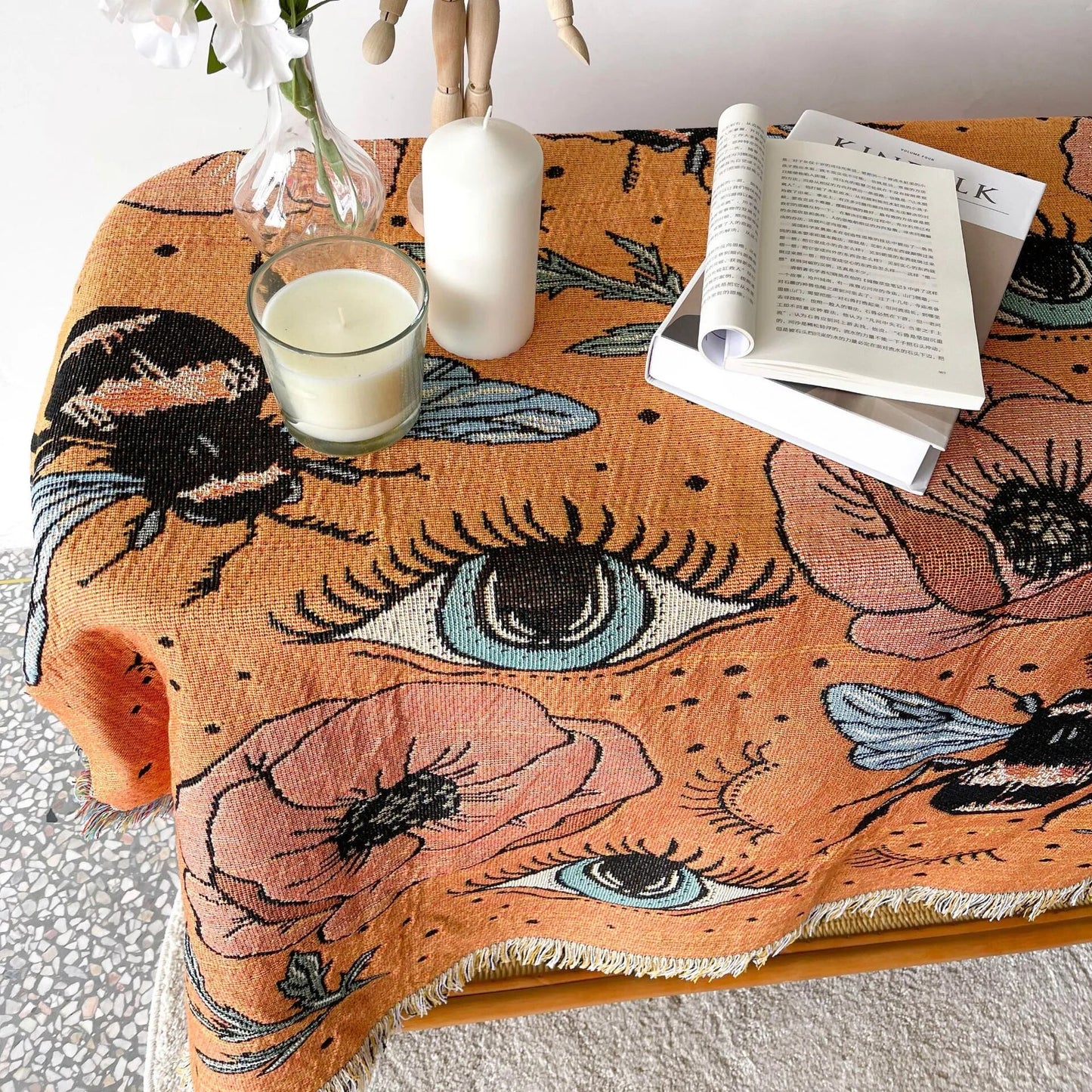 Bee Floral Nordic Blankets Throws Home Decor Sofa Towel