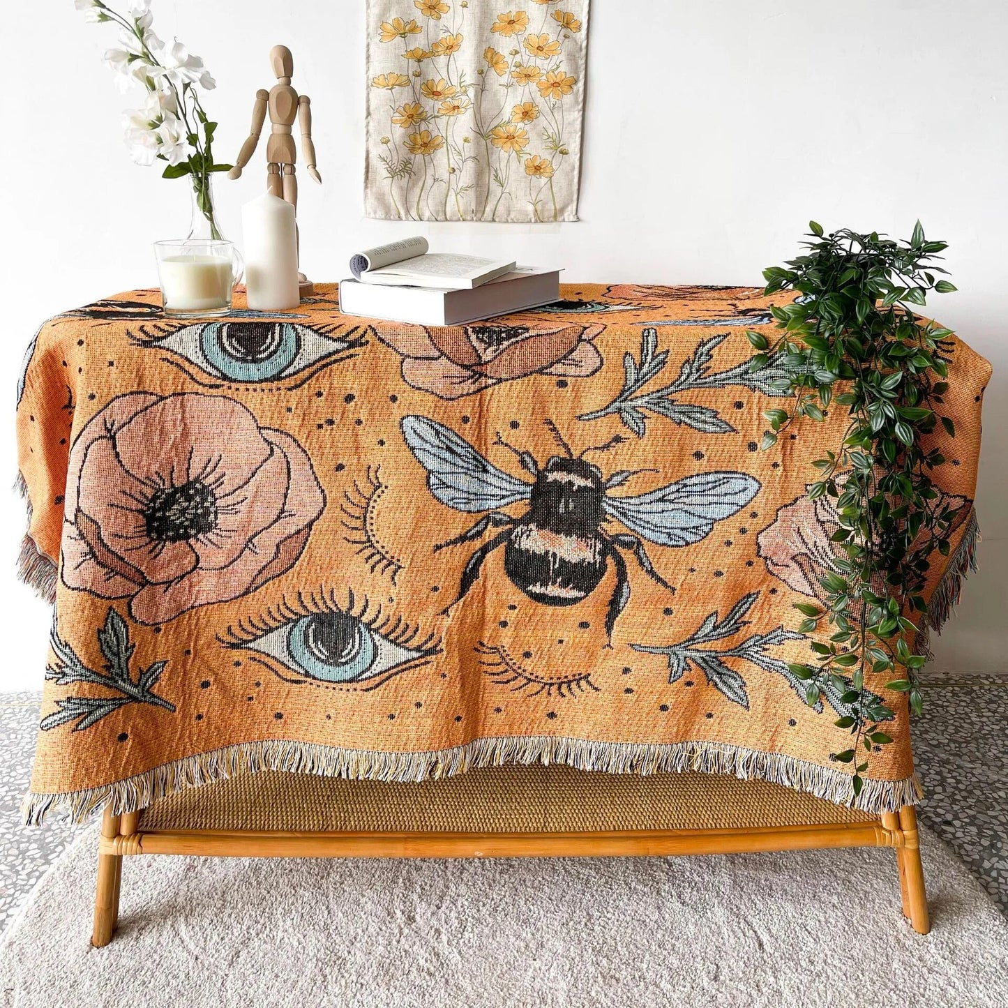 Bee Floral Nordic Blankets Throws Home Decor Sofa Towel