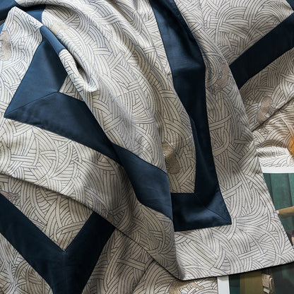 Blue Gold Nordic Leopard Satin Jacquard Duvet Cover, Egyptian Cotton 1000TC Bedding Set
