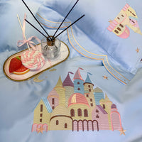 Thumbnail for Princess White Pink Lace Skirt Castle Embroidered Duvet Cover Set, Silk Cotton Bedding Set for Girls