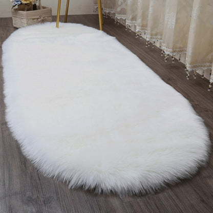 Grey Pink Oval Rug Soft Fluffy Carpet Bedside Living Room Bedroom Floor