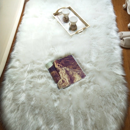 Grey Pink Oval Rug Soft Fluffy Carpet Bedside Living Room Bedroom Floor