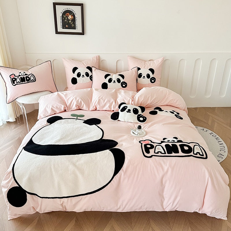 Pink Panda Cotton 100% Child Kids Duvet Cover Bedding Set