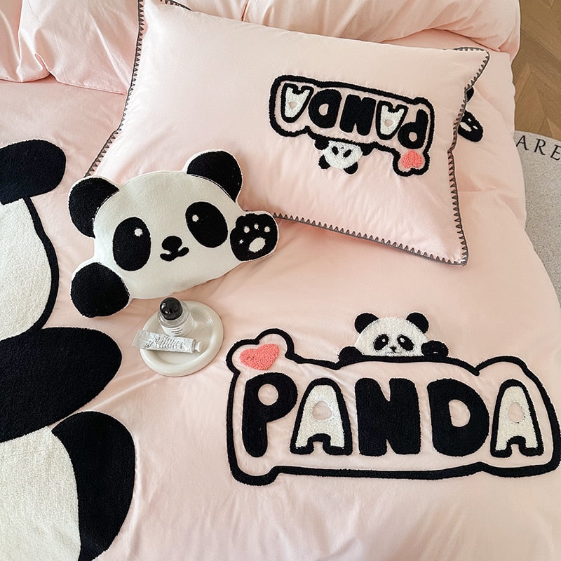 Pink Panda Cotton 100% Child Kids Duvet Cover Bedding Set