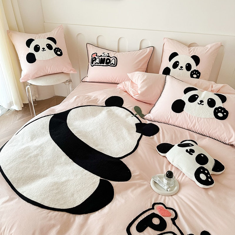 Pink Panda Cotton 100% Child Kids Duvet Cover Bedding Set