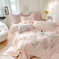 Thumbnail for Pink Flowers Premium Embroidery Duvet Cover Set, 1000TC Egyptian Cotton Bedding Set