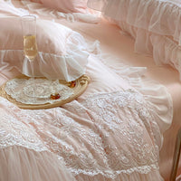 Thumbnail for Luxury Pink Romantic French Wedding Lace Embroidery Sweet Duvet Cover Set, 1400TC Egyptian Cotton Bedding Set