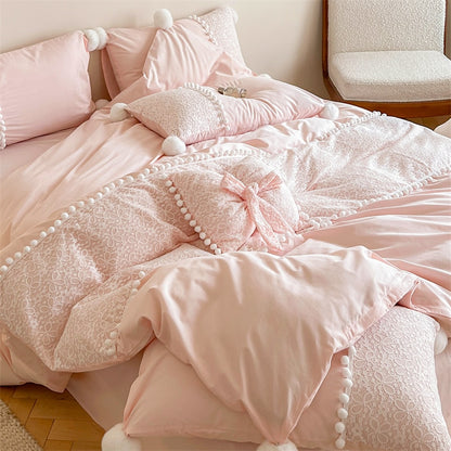 Pink Blue French Washed Cotton Kids Girl Bedding Patchwork Duvet Cover Bedding Set