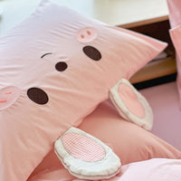 Thumbnail for White Pink Big Rabbit Kids Embroidery Girls Duvet Cover Set, 100% Cotton Bedding Set