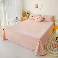 Thumbnail for Pink Rabbit Animal Embroidery Kid Duvet Cover, Velvet Fleece Bedding Set