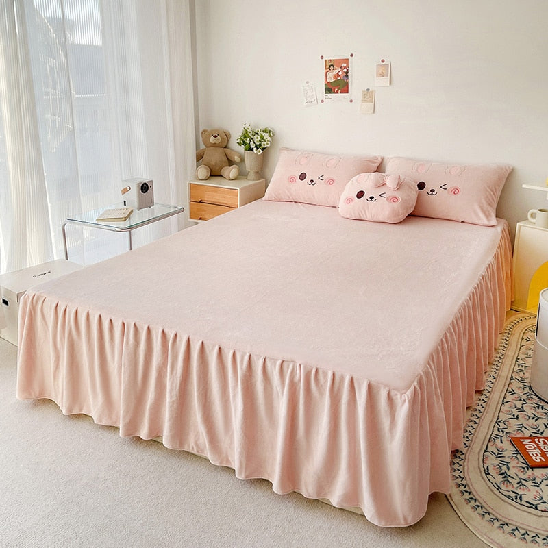 Pink Rabbit Animal Embroidery Kid Duvet Cover, Velvet Fleece Bedding Set