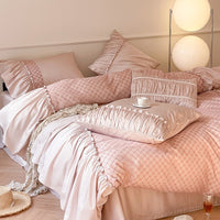 Thumbnail for Pink French Princess Europe Wedding Lace Pleated Edge Duvet Cover, 1000TC Egyptian Cotton Bedding Set