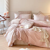 Thumbnail for Pink French Princess Europe Wedding Lace Pleated Edge Duvet Cover, 1000TC Egyptian Cotton Bedding Set