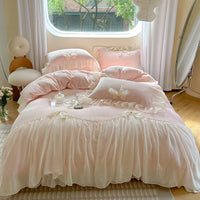 Thumbnail for Soft Pink Romantic Lace Ruffles French Princess Velvet Fleece Duvet Cover Bedding Set