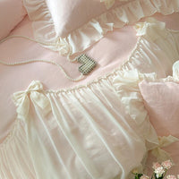 Thumbnail for Soft Pink Romantic Lace Ruffles French Princess Velvet Fleece Duvet Cover Bedding Set