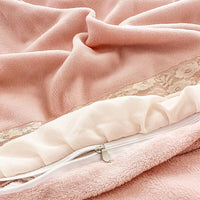 Thumbnail for Pink White Rose Lace Ruffles French Wedding Velvet Fleece Duvet Cover Bedding Set