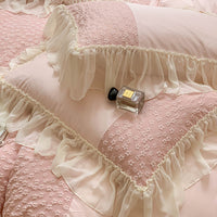 Thumbnail for Pink White Wedding Europe Embroidery Double Lace Ruffle Duvet Cover, 1000TC Egyptian Cotton Bedding Set