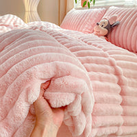 Thumbnail for Pink Grey Luxury Fluffy Soft Warm Velvet Fleece Girl Child Duvet Cover Bedding Set