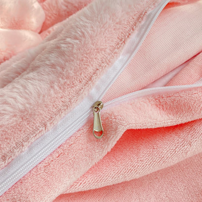 Pink Grey Luxury Fluffy Soft Warm Velvet Fleece Girl Child Duvet Cover Bedding Set