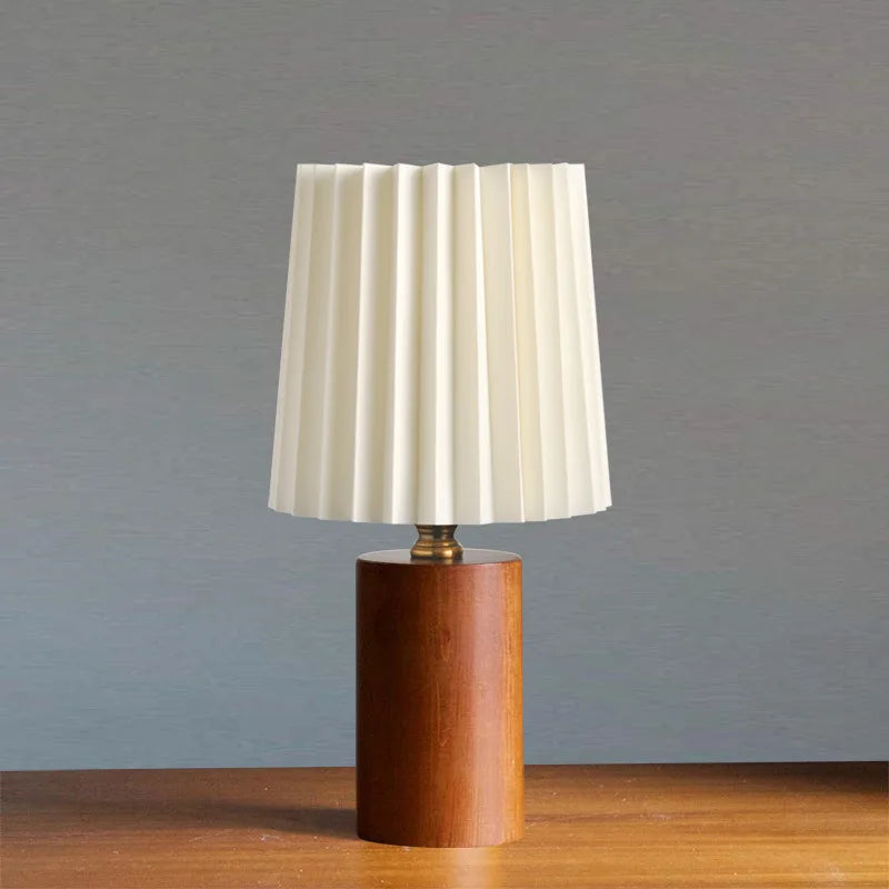 Nordic White and Wood Pleated Decorative Lamp Lighting Bedroom Bedside