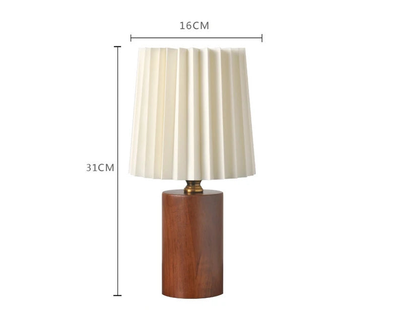 Nordic White and Wood Pleated Decorative Lamp Lighting Bedroom Bedside