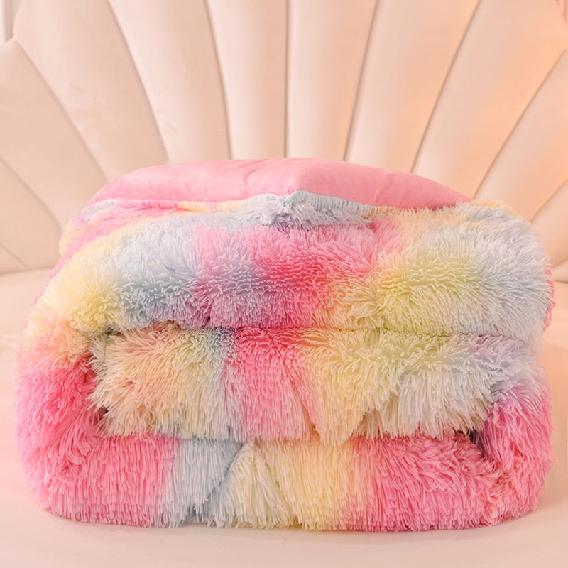 Pink Purple Fleece Fabric Patchwork Winter Soft Thick Quilt Crystal Velvet Comforter Bedding