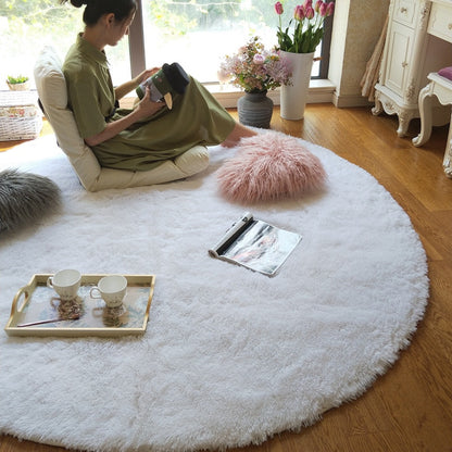 White Rainbow Round Carpet for Kids Rugs Soft Decor Living Room