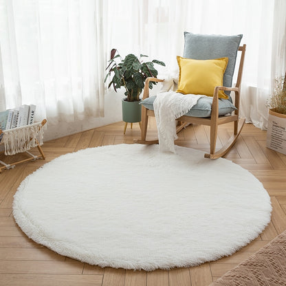 White Rainbow Round Carpet for Kids Rugs Soft Decor Living Room