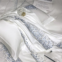 Thumbnail for Premium White Blue Art Design Dot Paint Chic Embroidered Duvet Cover Set, 1200TC Egyptian Cotton Bedding Set