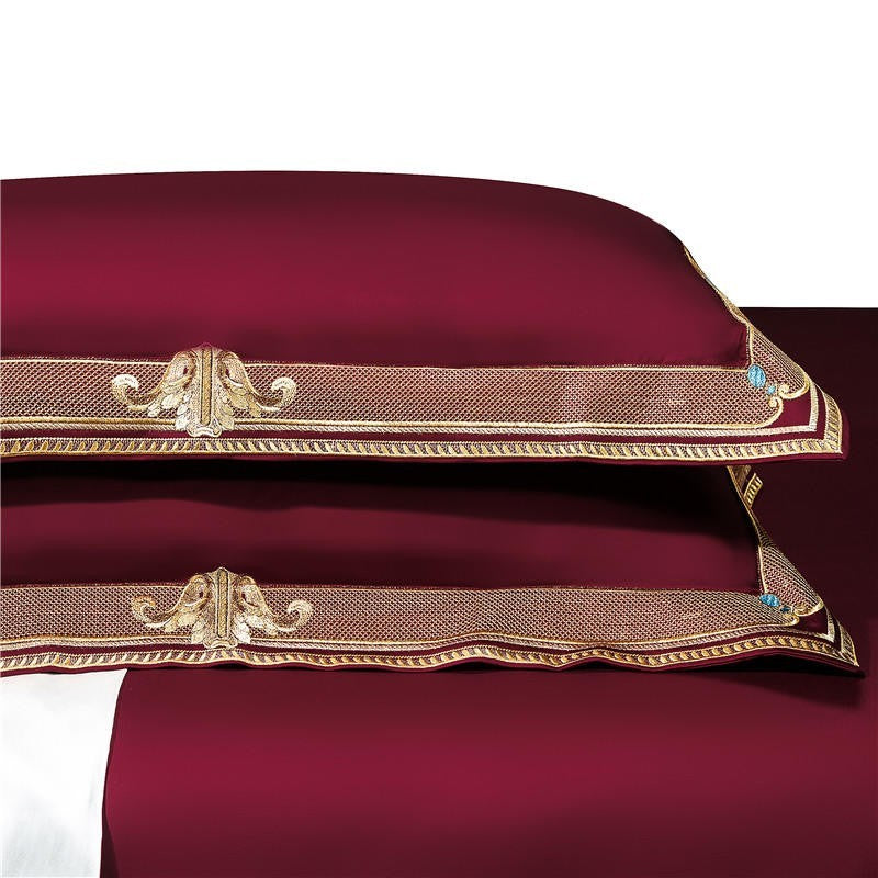 Premium Red Burgundy Turquoise Europe Hotel Grade Embroidery Duvet Cover Set, 1000TC Egyptian Cotton Bedding Set