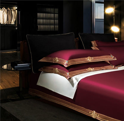 Premium Red Burgundy Turquoise Europe Hotel Grade Embroidery Duvet Cover Set, 1000TC Egyptian Cotton Bedding Set