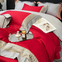 Thumbnail for Red Gold Luxury Europe Embroidery Duvet Cover, 100% Cotton Bedding Set