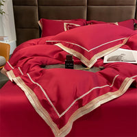 Thumbnail for Red White Long Striped Natural Skin Friendly Soft Silky Duvet Cover Set, Bamboo Fiber Bedding set