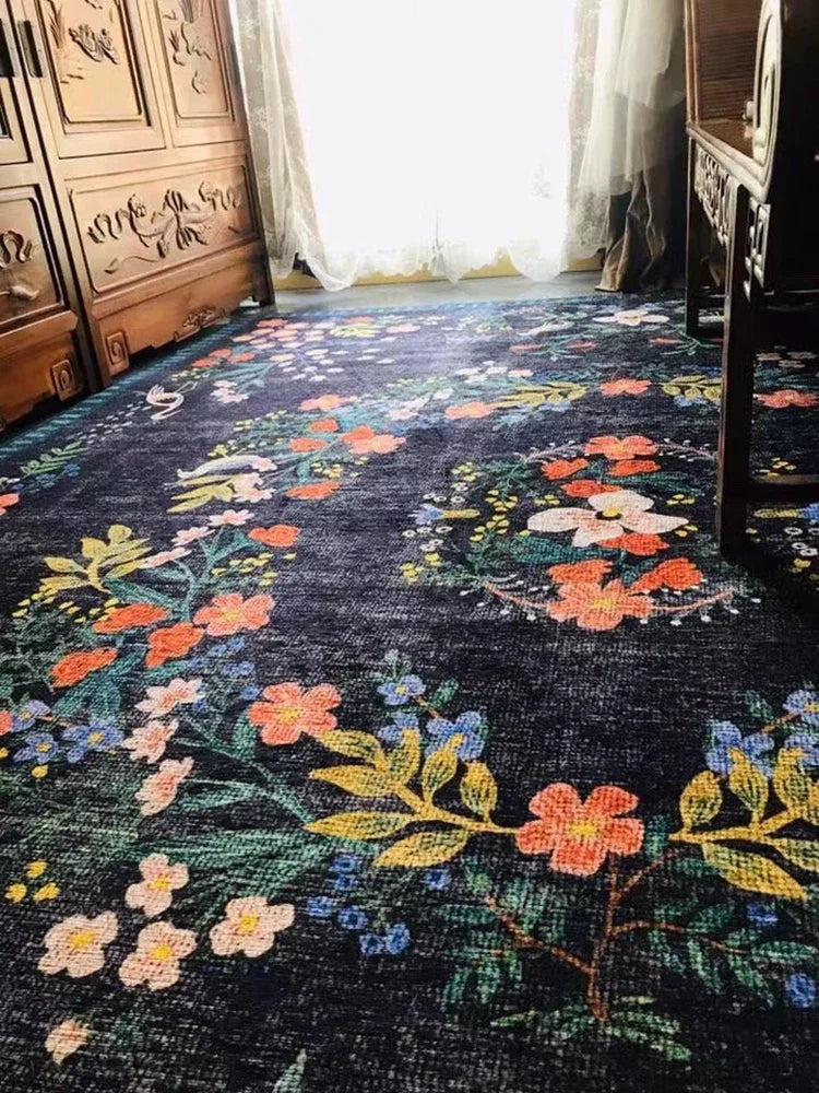 Retro Boho Bird Floral Rug Carpet Large Area Living Room Balcony