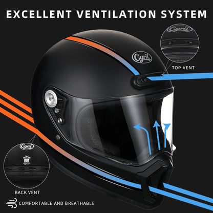 Black Yellow Retro Full Face Motorcycle Helmets Glass Fiber Lightweight Moto DOT ECE Approved