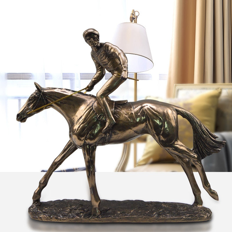 Retro Horse Racing Animal Jockey Sport Resin And Copper Sculptures and Statues