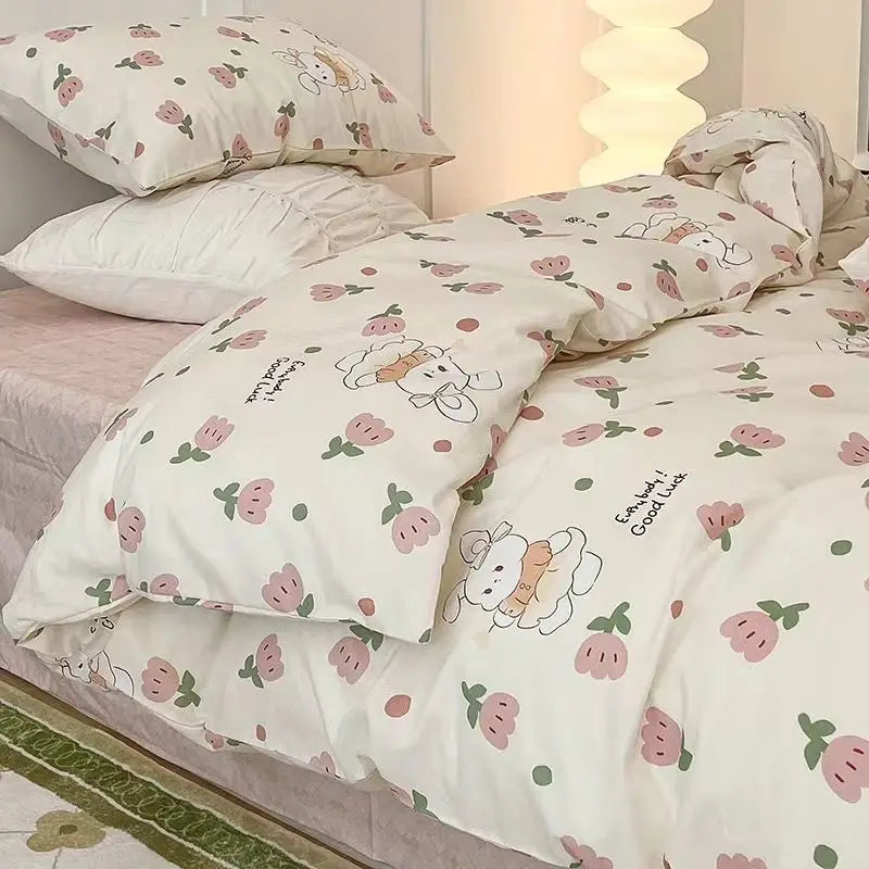 Romantic Daisy Floral Cartoon Boys Girls Polyester Bedding Set