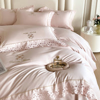 Thumbnail for Romantic Pink White French Europe Lace Embroidered Egyptian Cotton 1000TC Duvet Cover Bedding Set