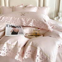 Thumbnail for Romantic Pink White French Europe Lace Embroidered Egyptian Cotton 1000TC Duvet Cover Bedding Set