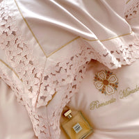 Thumbnail for Romantic Pink White French Europe Lace Embroidered Egyptian Cotton 1000TC Duvet Cover Bedding Set