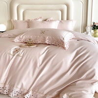 Thumbnail for Romantic Pink White French Europe Lace Embroidered Egyptian Cotton 1000TC Duvet Cover Bedding Set